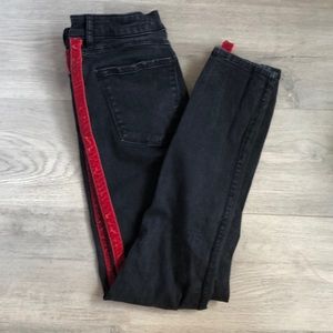 zara black jeans with red stripe size 8